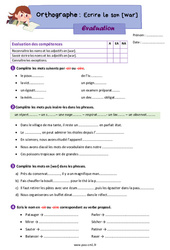 Ecrire le son [war] - Évaluation d'orthographe : 6ème Harmos - PDF à imprimer