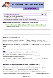 Les familles de mots - Évaluation de vocabulaire : 6ème Harmos - PDF à imprimer
