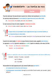 Les familles de mots - Cours, Leçon de vocabulaire : 6ème Harmos - PDF gratuit à imprimer