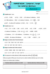 Comparer, ranger les nombres décimaux - Exercices de numération : 6ème Harmos - PDF à imprimer