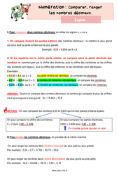 Comparer, ranger les nombres décimaux - Cours, Leçon de numération : 6ème Harmos - PDF gratuit à imprimer