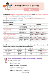 Les suffixes - Cours, Leçon de vocabulaire : 6ème Harmos - PDF gratuit à imprimer