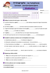 Les homophones lexicaux - Fiches pain pin peins peint - Évaluation d'orthographe : 6ème Harmos - PDF à imprimer