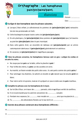 Les homophones lexicaux - Fiches pain pin peins peint - Exercices d'orthographe : 6ème Harmos - PDF à imprimer