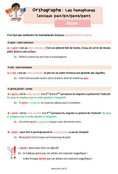 Les homophones lexicaux - Fiches pain pin peins peint - Cours, Leçon d'orthographe : 6ème Harmos - PDF gratuit à imprimer