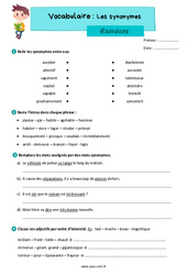 Les synonymes - Exercices de vocabulaire : 6ème Harmos - PDF à imprimer