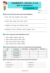 Chercher un mot dans le dictionnaire - Exercices de vocabulaire : 6ème Harmos - PDF à imprimer