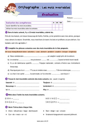 Les mots invariables - Évaluation d'orthographe : 6ème Harmos - PDF à imprimer