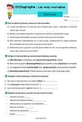 Les mots invariables - Exercices d'orthographe : 6ème Harmos - PDF à imprimer