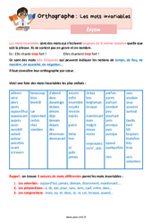 Les mots invariables - Cours, Leçon d'orthographe : 6ème Harmos - PDF gratuit à imprimer