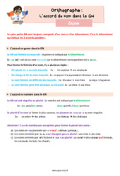 Accord du nom dans le GN - Cours, Leçon d'orthographe : 6ème Harmos - PDF gratuit à imprimer