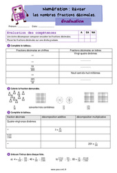 Les fractions décimales (révision) - Examen Evaluation de numération : 6ème Harmos - PDF à imprimer