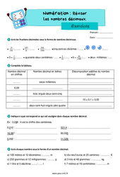 Les nombres décimaux (révision) - Exercices de numération : 6ème Harmos - PDF à imprimer