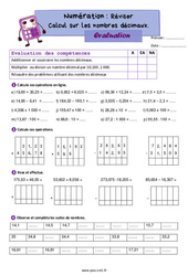 Calcul sur les nombres décimaux (révision) - Examen Evaluation de numération : 6ème Harmos - PDF à imprimer