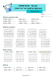 Calcul sur les nombres décimaux (révision) - Exercices de numération : 6ème Harmos - PDF à imprimer