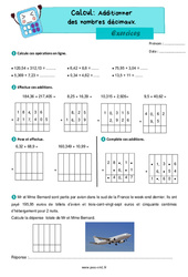 Additionner les nombres décimaux - Exercices de calcul : 6ème Harmos - PDF à imprimer