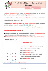 Additionner les nombres décimaux - Cours, Leçon de calcul : 6ème Harmos - PDF gratuit à imprimer