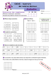 Soustraire des nombres décimaux - Évaluation de calcul : 6ème Harmos - PDF à imprimer