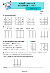 Soustraire des nombres décimaux - Exercices de calcul : 6ème Harmos - PDF à imprimer