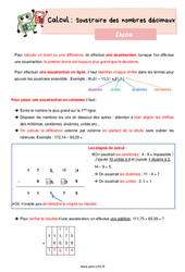 Soustraire des nombres décimaux - Cours, Leçon de calcul : 6ème Harmos - PDF gratuit à imprimer