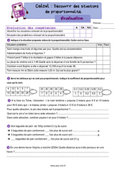 Découvrir des situations de proportionnalité - Évaluation de calcul : 6ème Harmos - PDF à imprimer