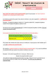 Leçon Découvrir des situations de proportionnalité - Cours, Leçon de calcul : 6ème Harmos - PDF à imprimer