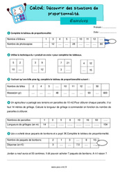 Les tableaux de proportionnalité - Exercices l'organisation et gestion des données : 6ème Harmos - PDF à imprimer