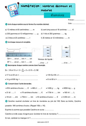 Nombres décimaux et mesures - Exercices de numération : 6ème Harmos - PDF à imprimer