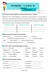 Le présent de l’indicatif - Exercices de conjugaison : 6ème Harmos - PDF à imprimer