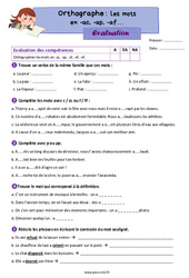 Les mots en ac, ap, af - Évaluation d'orthographe : 7ème Harmos - PDF à imprimer