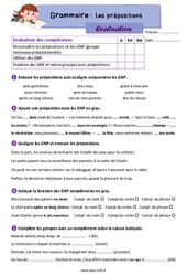 Les prépositions - Évaluation de grammaire : 7ème Harmos - PDF à imprimer