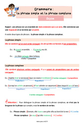 La phrase simple et la phrase complexe - Cours, Leçon de grammaire : 7ème Harmos - PDF gratuit à imprimer