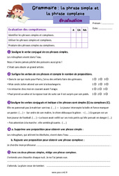 La phrase simple et la phrase complexe - Évaluation de grammaire : 7ème Harmos - PDF à imprimer