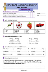 Mesurer des masses - Évaluation de grandeurs et mesures : 7ème Harmos - PDF à imprimer