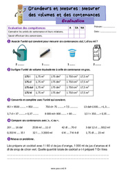 Mesurer des volumes et des contenances - Évaluation de grandeurs et mesures : 7ème Harmos - PDF à imprimer