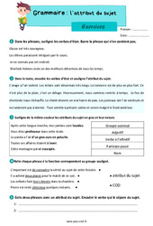 L’attribut du sujet - Exercices de grammaire : 7ème Harmos - PDF à imprimer