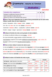 Nature et fonction - Évaluation de grammaire : 7ème Harmos - PDF à imprimer