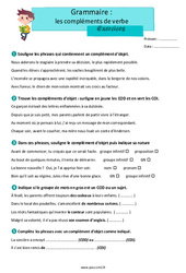 Exercice Les compléments de verbe (COD, le COI) - Exercices de grammaire : 7ème Harmos - PDF à imprimer