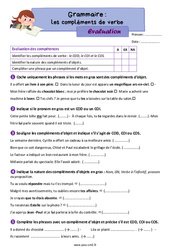 Les compléments de verbe (COD, le COI et le COS) - Évaluation de grammaire : 7ème Harmos - PDF à imprimer