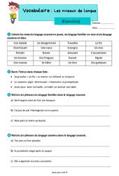 Les niveaux de langue - Exercices de vocabulaire : 7ème Harmos - PDF à imprimer