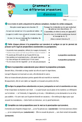 Les différentes propositions (subordonnées, juxtaposées, coordonnées) - Exercices de grammaire : 7ème Harmos - PDF à imprimer