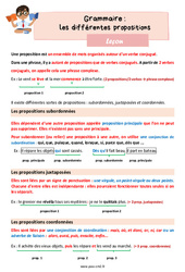 Les différentes propositions (subordonnées, juxtaposées, coordonnées) - Cours, Leçon de grammaire : 7ème Harmos - PDF gratuit à imprimer