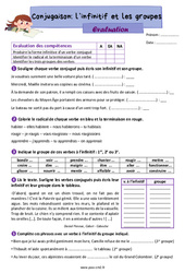 L'infinitif et les groupes - Évaluation de conjugaison : 7ème Harmos - PDF à imprimer