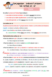 L'indicatif présent des verbes en ER - Cours, Leçon de conjugaison : 7ème Harmos - PDF gratuit à imprimer