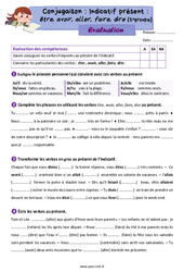 Indicatif présent - Fiches être, avoir, aller, faire, dire (3e groupe) - Évaluation de conjugaison : 7ème Harmos - PDF à imprimer