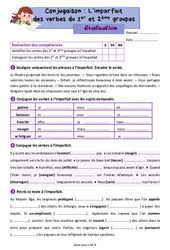 L’imparfait des verbes du 1er ème groupes - Évaluation de conjugaison : 7ème Harmos - PDF à imprimer