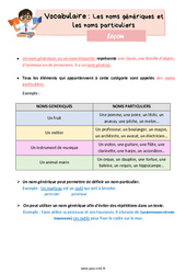 Les noms génériques et les noms particuliers - Cours, Leçon de vocabulaire : 7ème Harmos - PDF gratuit à imprimer