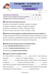 Le présent du conditionnel - Évaluation de conjugaison : 7ème Harmos - PDF à imprimer