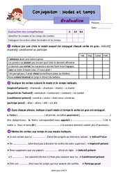 Modes et temps - Évaluation de conjugaison : 7ème Harmos - PDF à imprimer