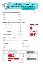 Lire, écrire et représenter les fractions simples - Exercices de numération : 7ème Harmos - PDF à imprimer